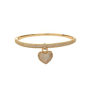 Bracelete Rígido com Coração Cravejado
