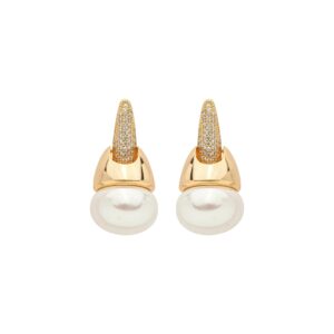 Brinco Gota de Pérola com Cravejado em Zircônias Folheado a Ouro 18 k