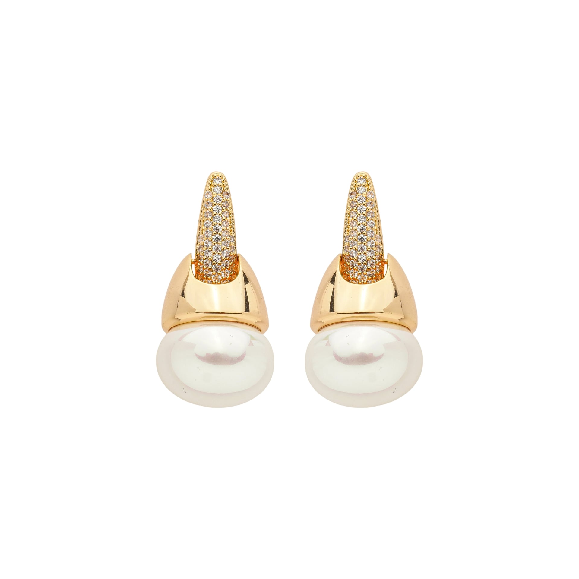 Brinco Gota de Pérola com Cravejado em Zircônias Folheado a Ouro 18 k