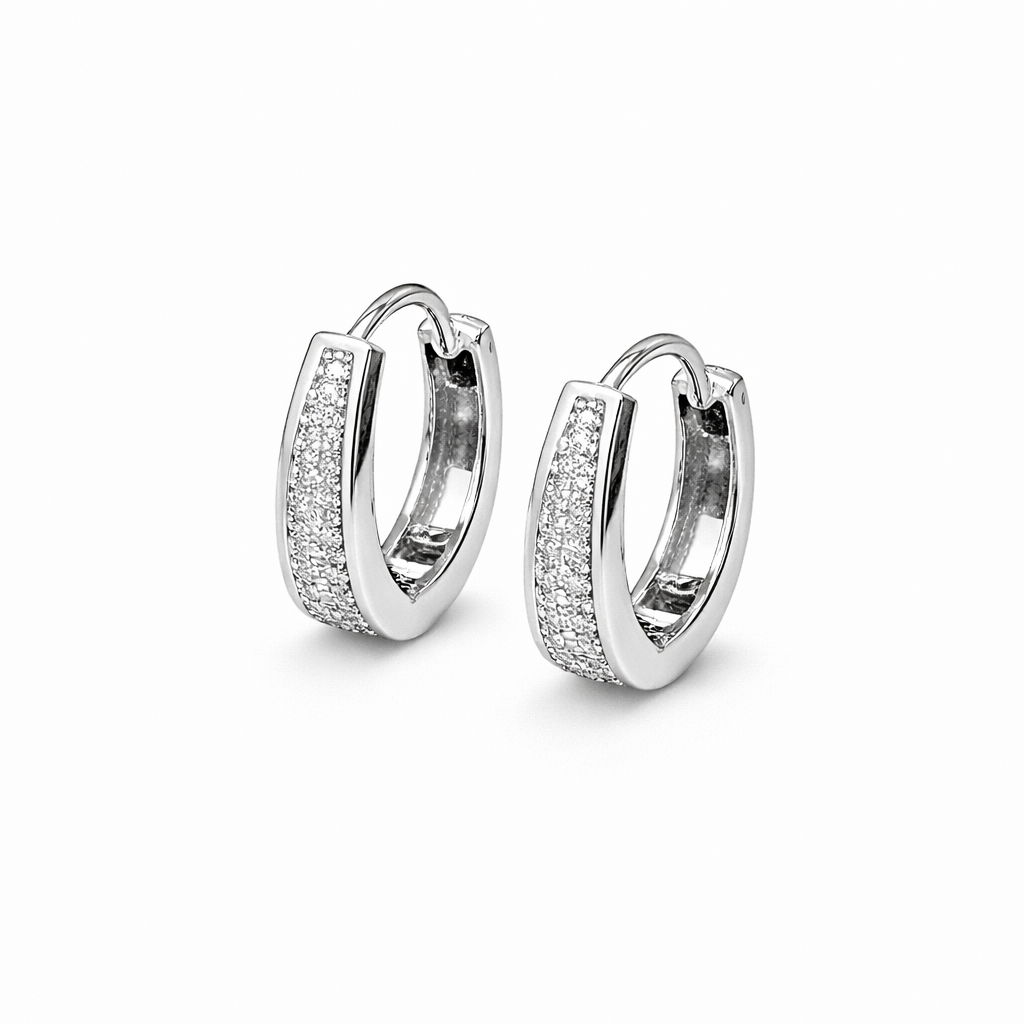 Brinco Ródio Branco Argola Cravejada