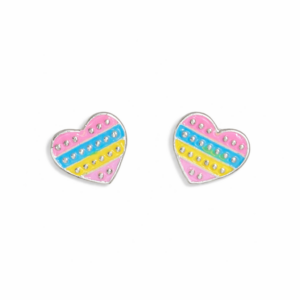 Brinco Prata Coração Colorido Infantil